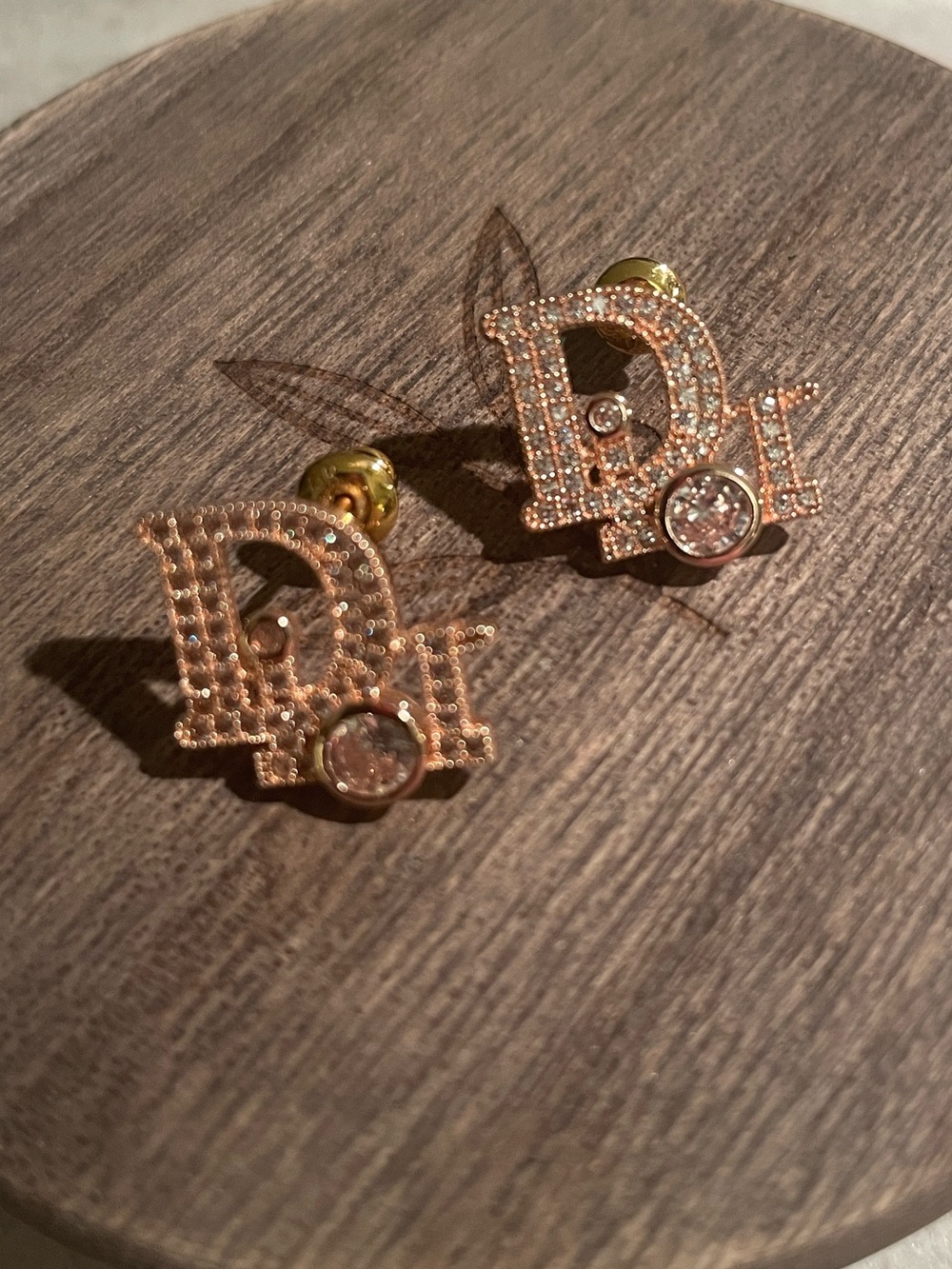 Rose Gold Logo with Crystal Accent Earrings